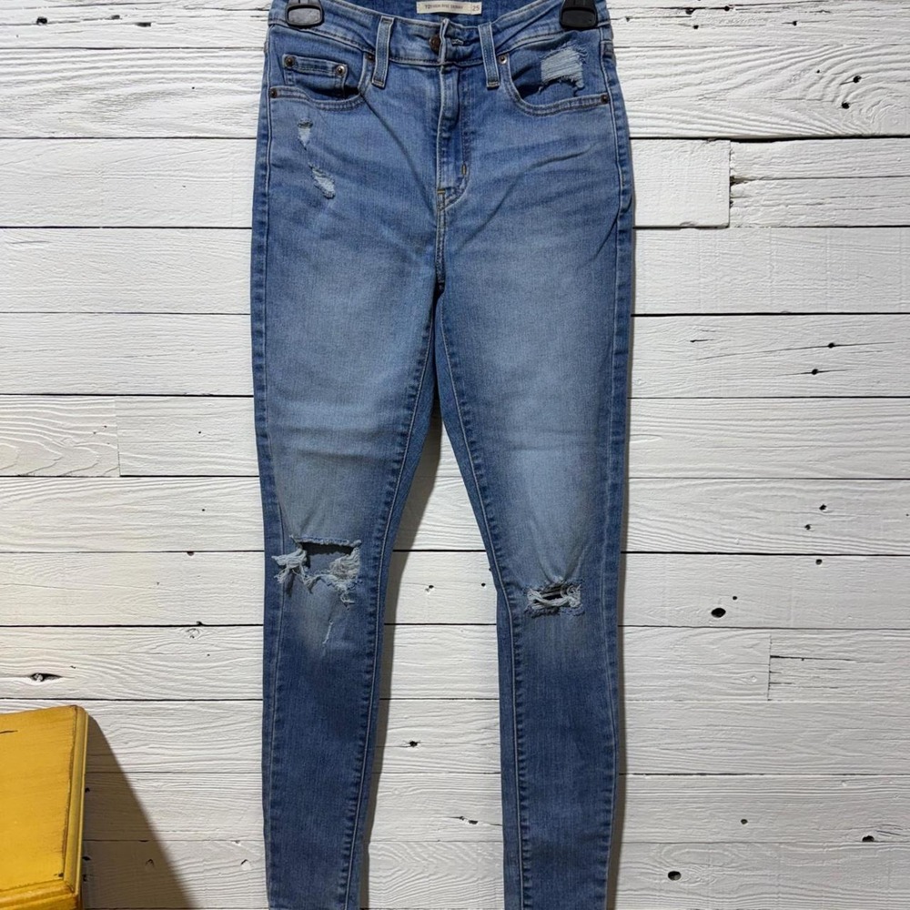Levis 721 High Rise Skinny Blue Distressed Denim Jeans Womens Size 25